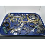 Assorted Costume Jewellery, including diamante and other bangles, earrings, bracelets etc:- One