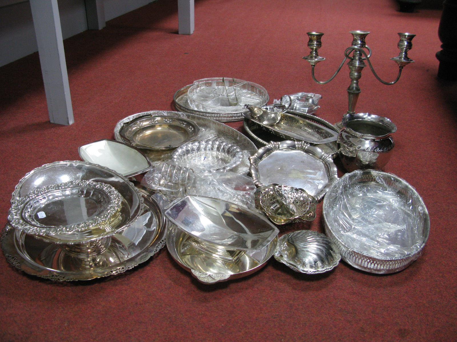 A Mixed Lot of Assorted Plated Ware, including c.VXIII/XIX Century plated on copper card tray/