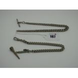 A Graduated Curb Link Albert Chain, (lacking clasp) suspending T-bar, (overall length of chain 31cm)