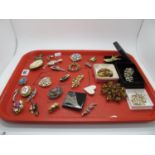 Assorted Costume Brooches, including imitation cameo, birds, etc:- One Tray