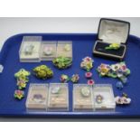 Ceramic Flower Brooches and Clip Earrings:- One Tray