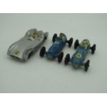 Three Original Diecast Racing Cars, by Crescent including Cooper Bristol, all playworn, fair,