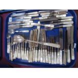 Assorted Antique and Later Mother of Pearl Handled Plated Cutlery, including serving spoon, butter