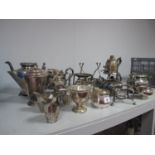 A J.Picard & Co Plated Kettle on Burner Stand, of hammered finish (one screw missing to support on