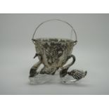 A Novelty Glass Swan, with openwork hinged wings (stamped "935") approximately 7.3cm long;