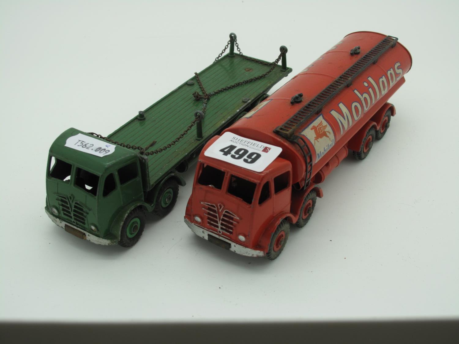 Two Original Dinky 2nd Type Fodens No 941 - Mobilgas and No 905 - Flat Truck with Chains, two