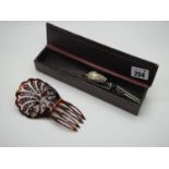 Charles Horner; Two Hatpins, stamped "925", further pins, a faux tortoiseshell hair ornament,