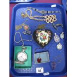 A Modern Hunter Cased Pocketwatch, needlepoint trinket pot, enamel articulated fish pendant,