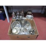 Assorted Plated Tea Wares, trays, kettle on stand (damages), swing handled dishes, further dishes,