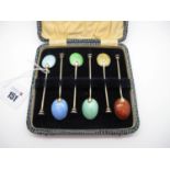 A Matched Set of Six Hallmarked Silver Gilt and Harlequin Enamel Coffee Spoons, S.Ld, Birmingham