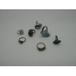 A Small Collection of "925" and Other Inset Style Rings, (finger sizes noted M-X). (7)