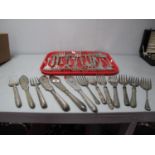 A Collection of Assorted Plated Fish Serving Forks, two pairs of fish servers, etc.