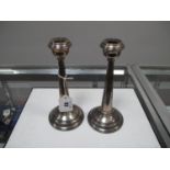 A Pair of Hallmarked Silver Candlesticks, (makers mark indistinct) Birmingham 1932, each of plain