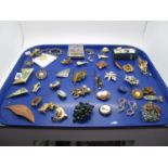 Assorted Costume Brooches, including dogs, ceramic flowers, etc:- One Tray
