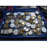 Pocketwatch Dials, movements, etc (spares/repairs):- One Tray