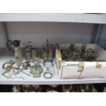 Assorted Plated Stand/Frames, (lacking bottles/jars/dishes), condiment stands, claret jug (lacking