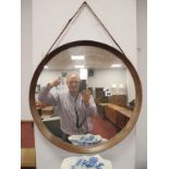 Teak Circular Framed Wall Mirror, circa 1970's, 52cm.