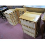 Two Three Drawer Wicker Tidy Units, in pine frames and a wall mirror. (3)