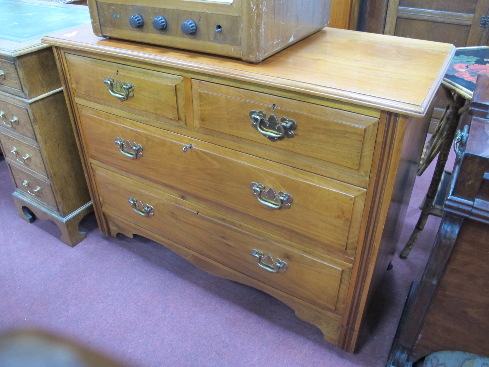 Late XIX Century Walnut Chest of Two Short and Two Long Drawers, having reeded sides, 107cm wide.