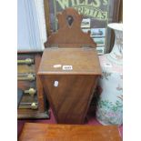 A XIS Century Mahogany Knife/Salt Box, with shaped back, lift up lid, inlaid front, 51cm high.