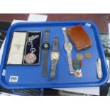Modern Hunter Cased Pocketwatch, Smiths and other gent's wristwatches, leather cigarette case,