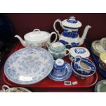 A Wedgwood 'Meadow Sweet' Teapot, Copeland Spodes Tower coffee pot, sugar and cream etc:- One Tray