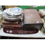 A XIX Century Inlaid Walnut Dome Topped Work Box, 29..5cm wide, cutlery, plates, specimen box.