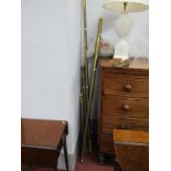 Five Brass Cylindrical Curtain Poles circa 1900, varying lengths, the longest 199cm overall