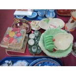 Three Carlton Ware Sauce Dishes, each with spoon in original box, Chinese garden lustre dish,