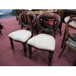 Set of Six (Four Single and Two Carver) Victorian Style Dining Chairs, having floral damask seats.