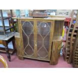 1920's Walnut Art Deco Style Display Cabinet, with a low back, corner open shelves, glazed doors,
