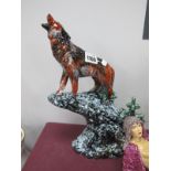 Anita Harris Large Figure of 'Wolf on Rock', silver signed, 33cm high.