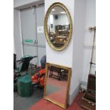 Oval Bevelled Wall Mirror, in gilt frame, 84cm high overall; rectangular example. (2)