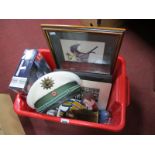 A Framed Print of The Racehorse Nijinsky, Military style cap, medal ribbons, plus a quantity of misc