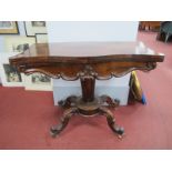 WITHDRAWN - A XIX Century Rosewood Serpentine Shaped Card Table, with fold-over top and baize inter