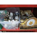 Pottery, cups, tea pots, jelly mold, Royal Albert, Worcester, Foley etc:- Two Boxes.