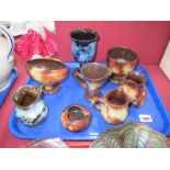 Ewenny Pottery of Wales, goblet 14.5cm high, three vases, ashtray, two jugs, another damaged:- One