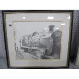 Avril Sleeman (Surrey Artist) 1618 'U' class locomotive engine, pencil drawing, monogrammed, details