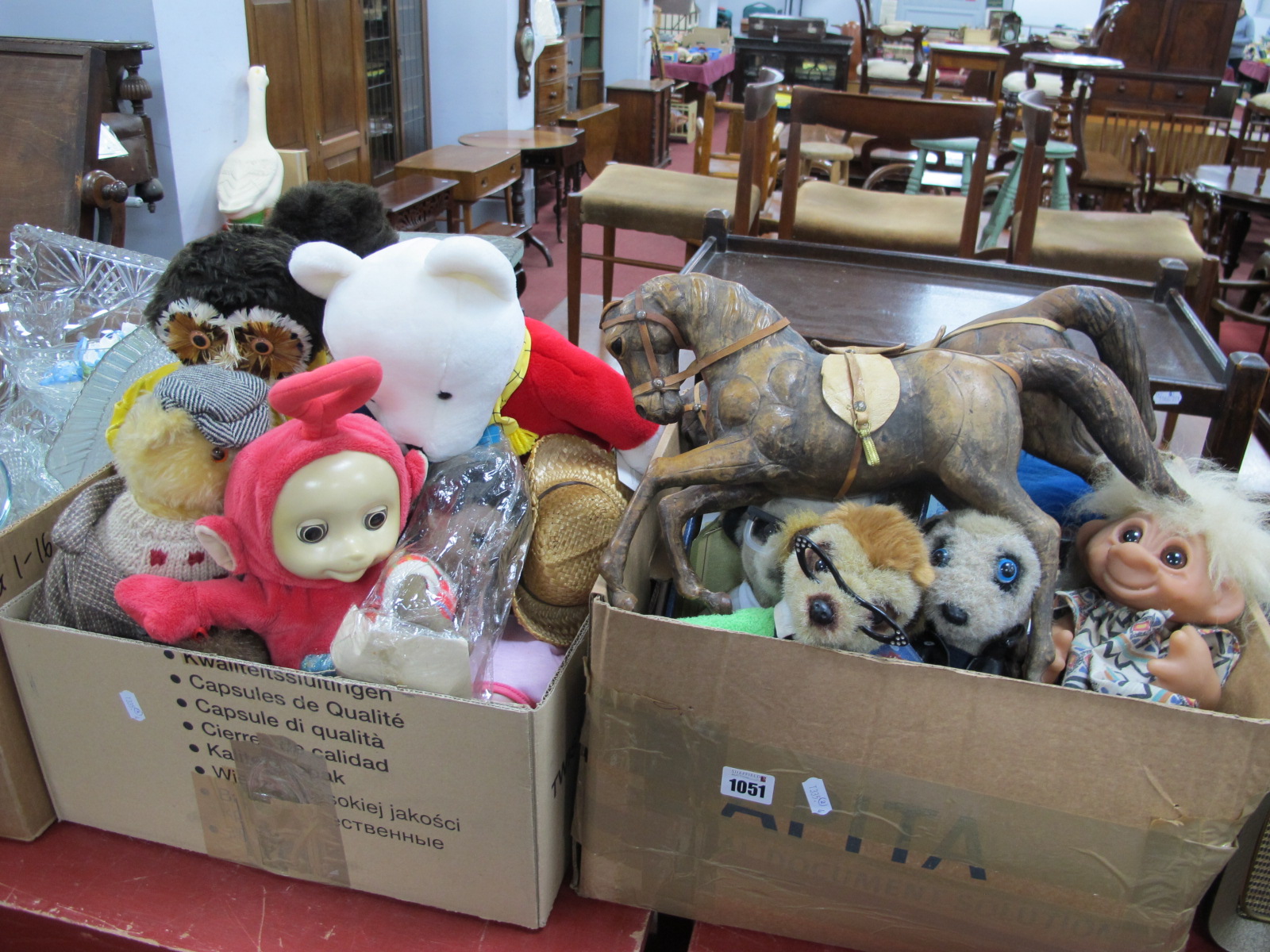 Yakov's Meerkats, Tomy Teletubby, English made owls, Ceppi Ratti and other dolls; two leather