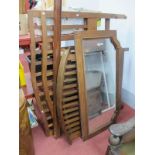 Oak Framed Overmantle Mirror, two pairs of mahogany bed ends, single and double.