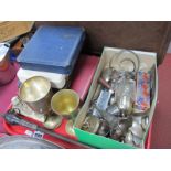 Cased & Loose Cutlery, sugar caster, carving steel, epergne, etc:- One Tray