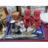 Doulton Lambeth Stoneware Jug, (rim chips), Chinese dragon vase, pair of modern dogs of fo, plated