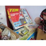 T.C.R Total Control Race Track and Cars, distressed box, also Dr X Adventure train set, distressed