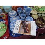 Wedgwood Powder Blue Jasper Ware Bowl, jug, urn, etc plus book:- One Tray