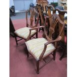 Set of Six (Four Single and Two Carver) Mahogany Shield Back Dining Chairs, each with wheat ear