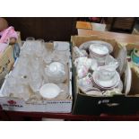 Johnson Dinner Ware, floral tea service, glassware:- Two Boxes