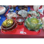 Carnival Glass Twin Handled Bowls, sugar bowl, etc (11) :-One Tray