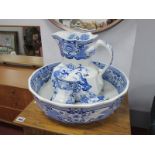 Masons Ironstone Blue-White Jug and Bowl, together with matching Masons ironstone toothbrush