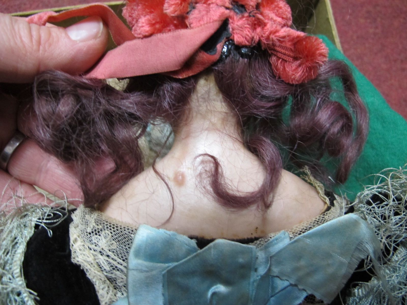 A Mid XIX Century Wax Headed Papier-Mache Doll, glass eyes, measuring 51cm high, accompanied by - Image 5 of 6