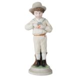 A LARGE RUSSIAN PORCELAIN FIGURE OF A YOUNG BOY PEELING AN ORANGE, GARDNER PORCELAIN FACTORY, MOSCOW